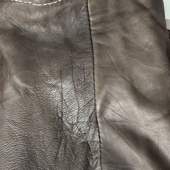 Tribal Leather Full Zip Collared Jacket Brown Women 8 Zip Pockets Leather Cuffed - Picture 4 of 11